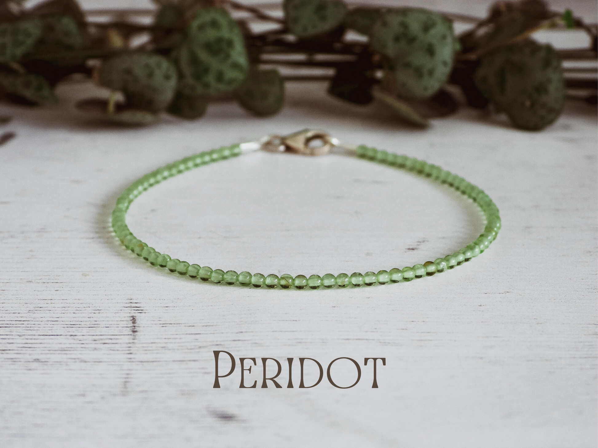 dainty 2mm green peridot gemstone beaded bracelet
