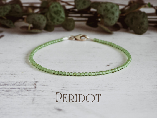 dainty 2mm green peridot gemstone beaded bracelet