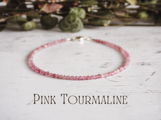 dainty pink tourmaline 2mm custom gemstone beaded bracelet