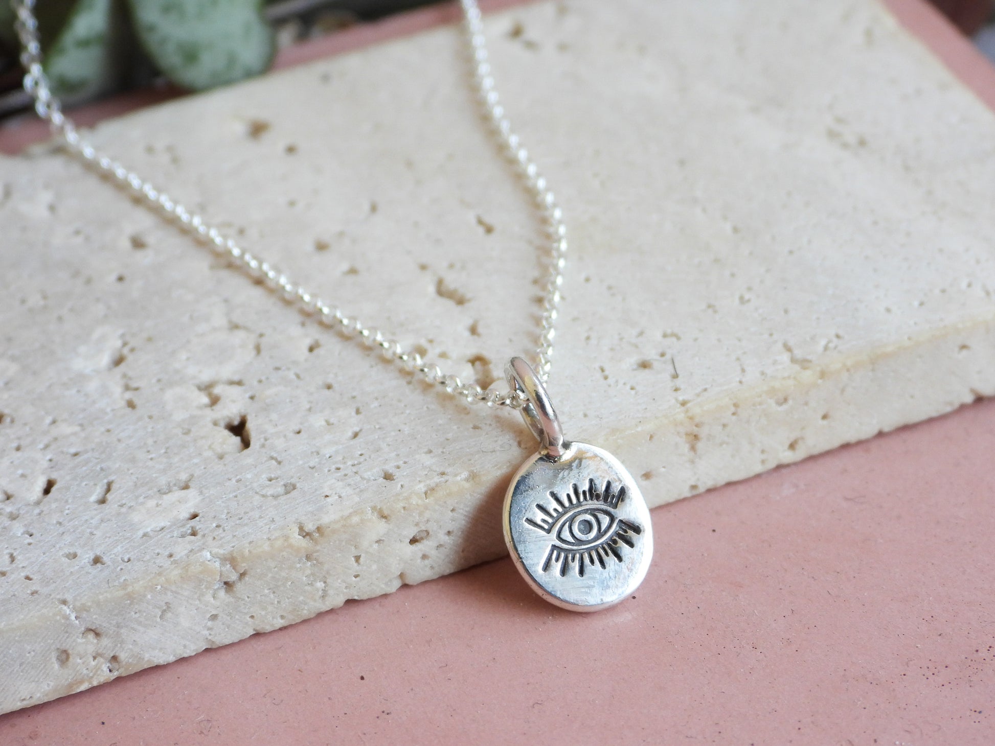 dainty evil eye protection charm necklace in sterling silver 925