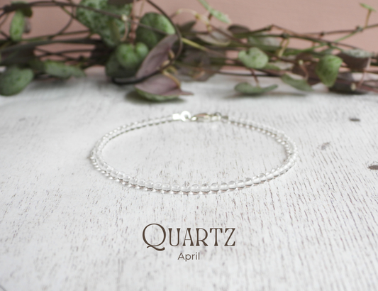 dainty quartz april birthstone handmade beaded bracelet
