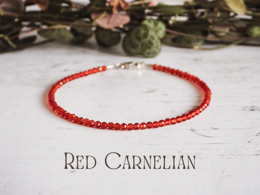 red carnelian dainty 2mm gemstone beaded bracelet