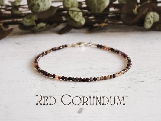 red corundum beaded 2mm bracelet with sterling silver clasp