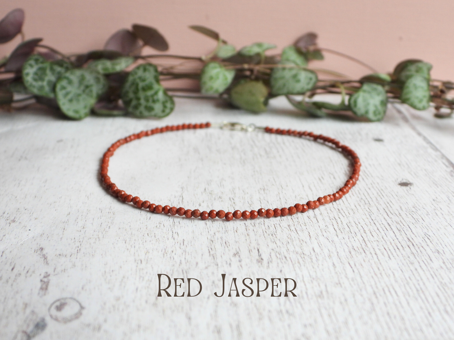 Dainty Red Jasper "Strength" Gemstone Anklet | Faceted Beads