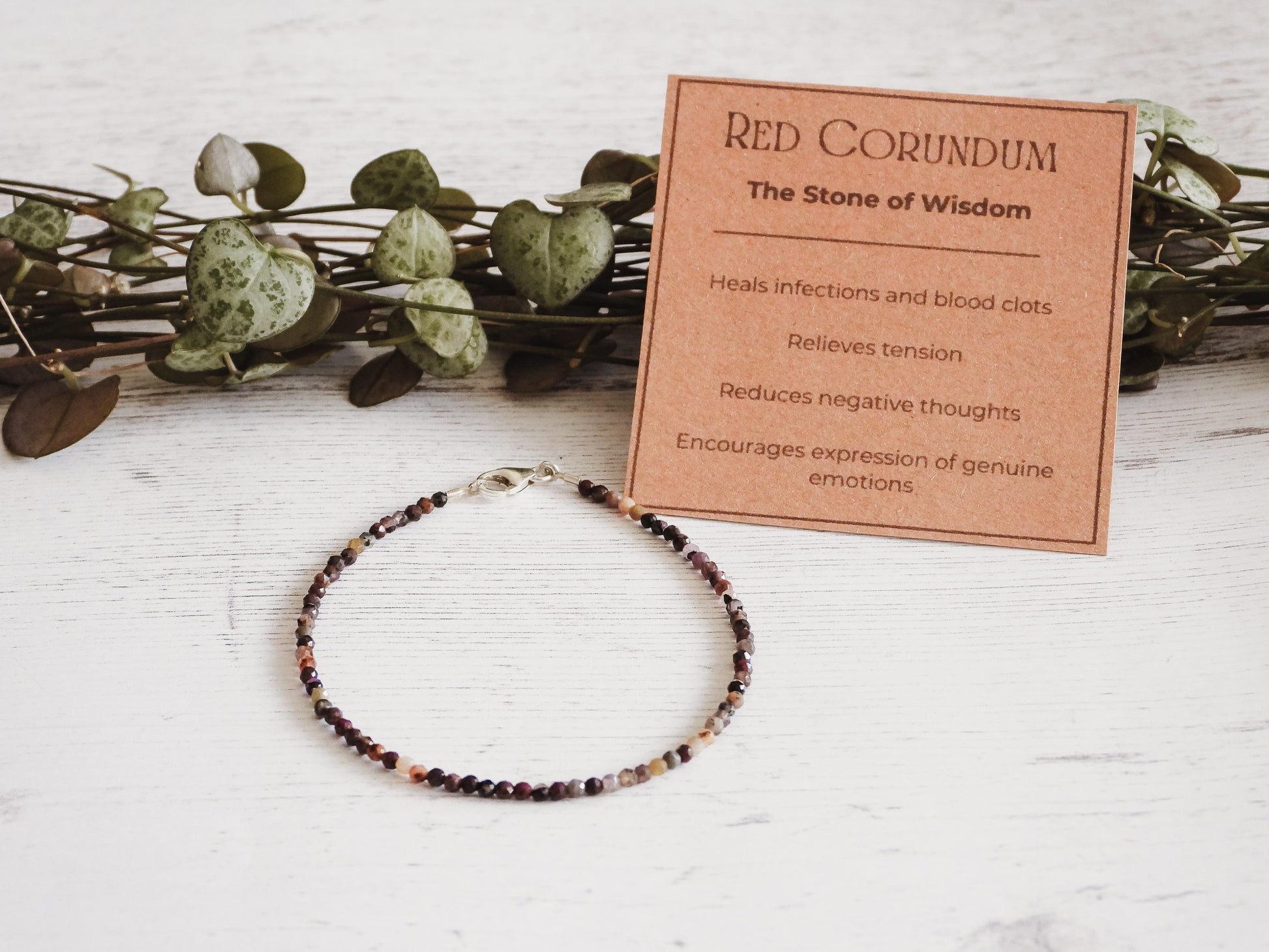 dainty red ruby corundum beaded crystal healing bracelet