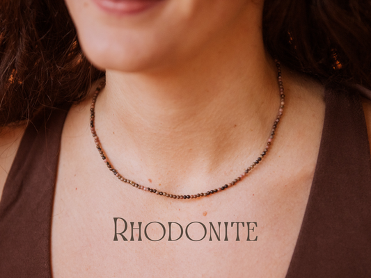 Dainty Rhodonite "Compassion" Gemstone Necklace | Round Beads