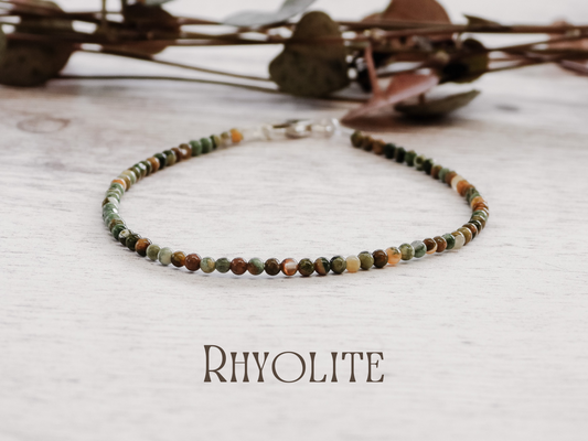 dainty rhyolite 2mm gemstone beaded bracelet