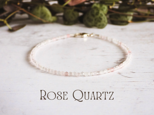dainty rose quartz gemstone 2mm beaded bracelet