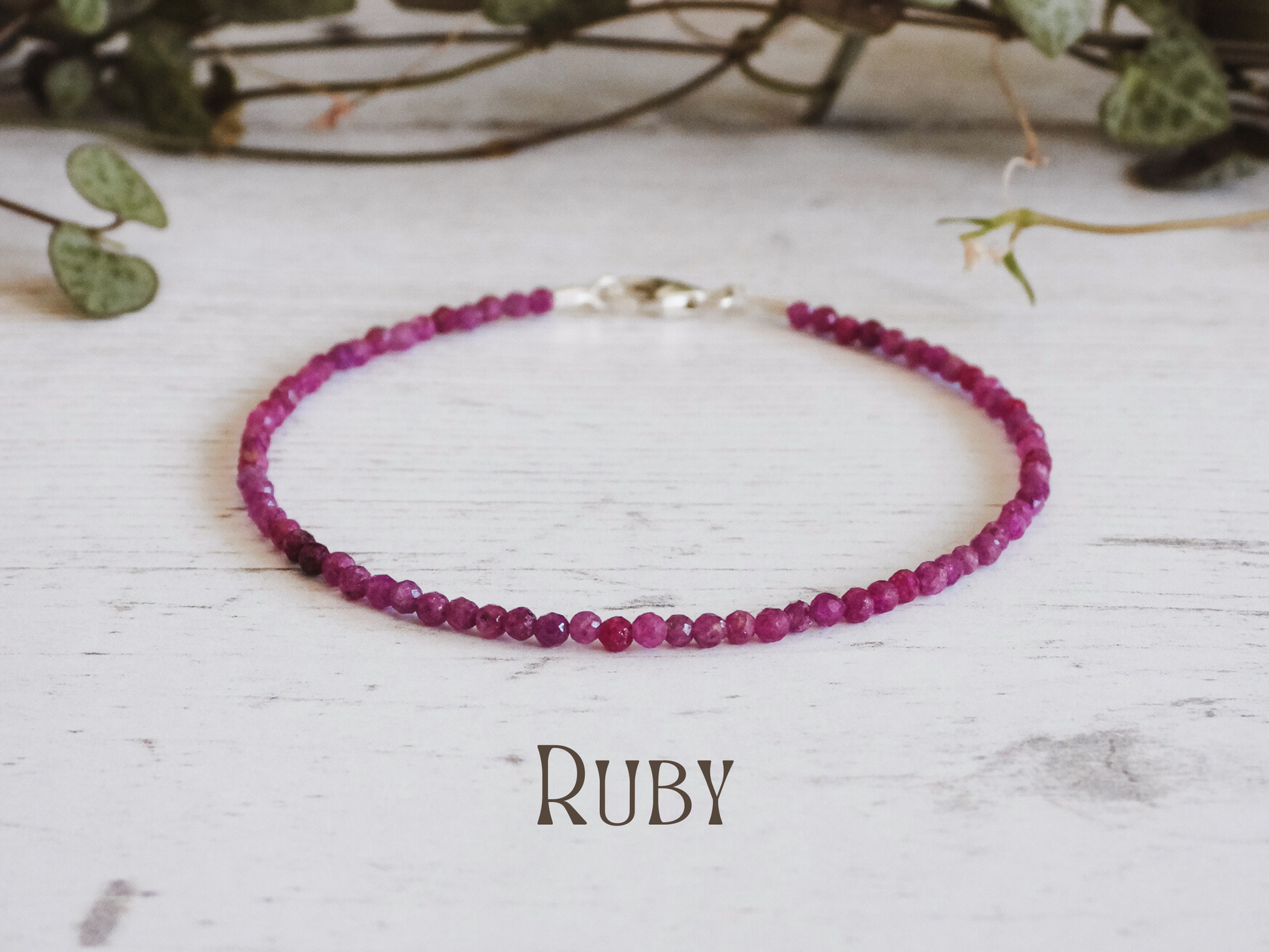 dainty faceted 2mm beaded bracelet with sterling silver chain