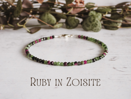 dainty ruby in zoisite 2mm beaded bracelet