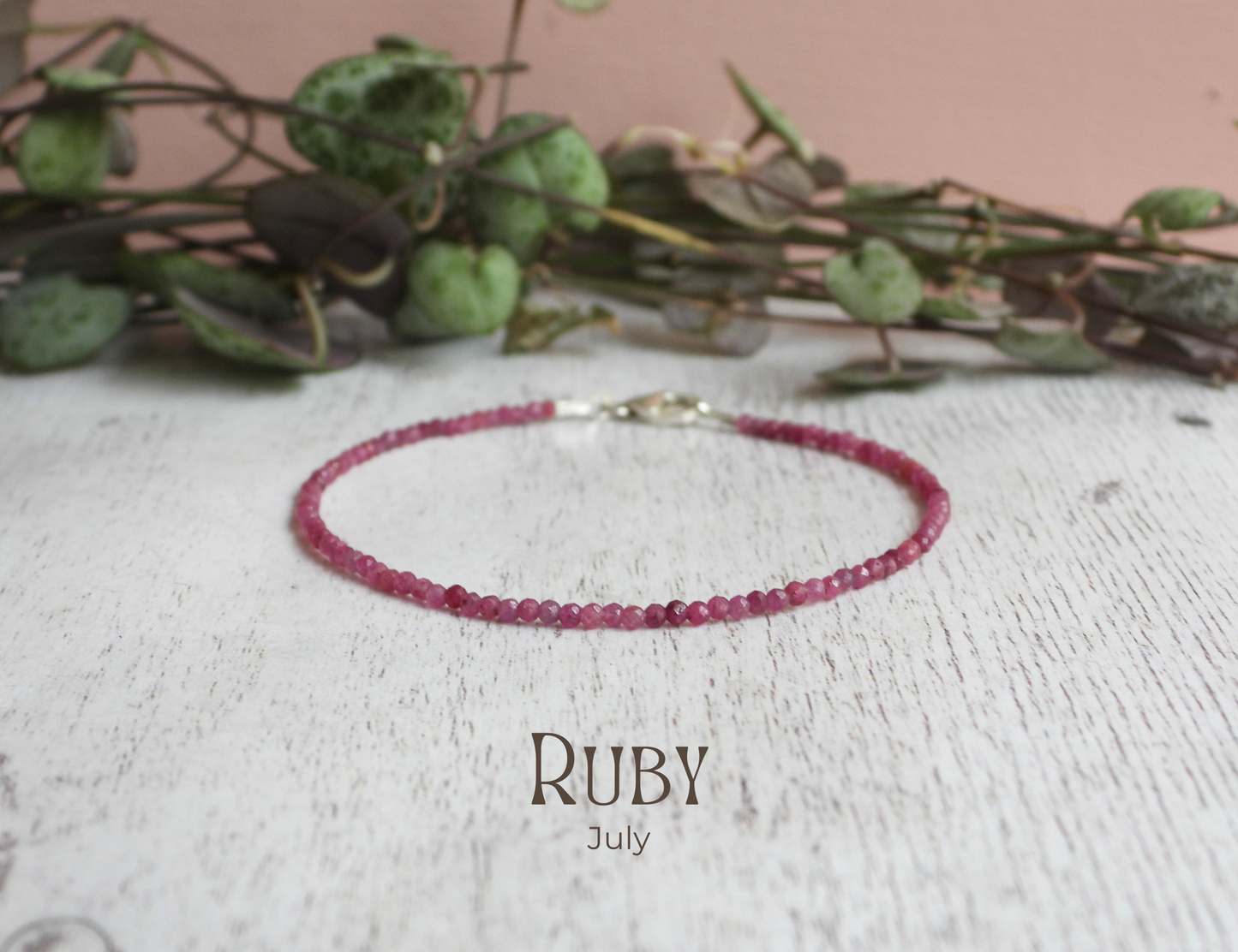 dainty ruby July birthstone gemstone beaded bracelet