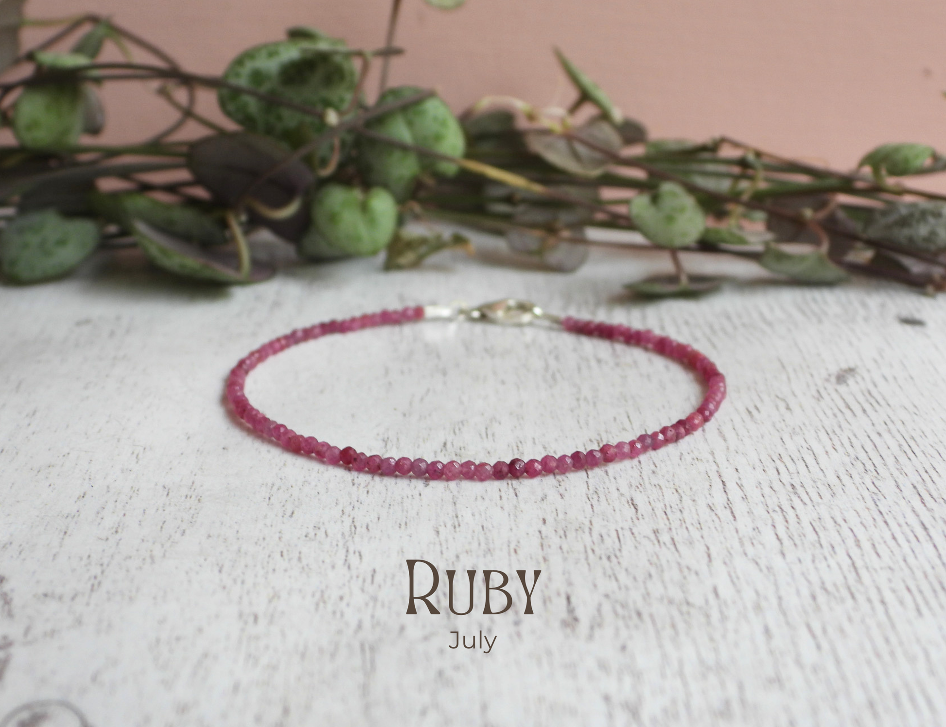 dainty ruby July birthstone gemstone beaded bracelet