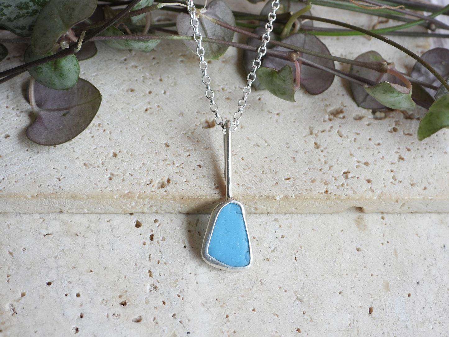 Dainty Cornish Milk Sea Glass Necklace | Handmade Sterling Silver 925 | Porthtowan Beach