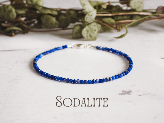 dainty blue sodalite 2mm beaded stacking bracelet