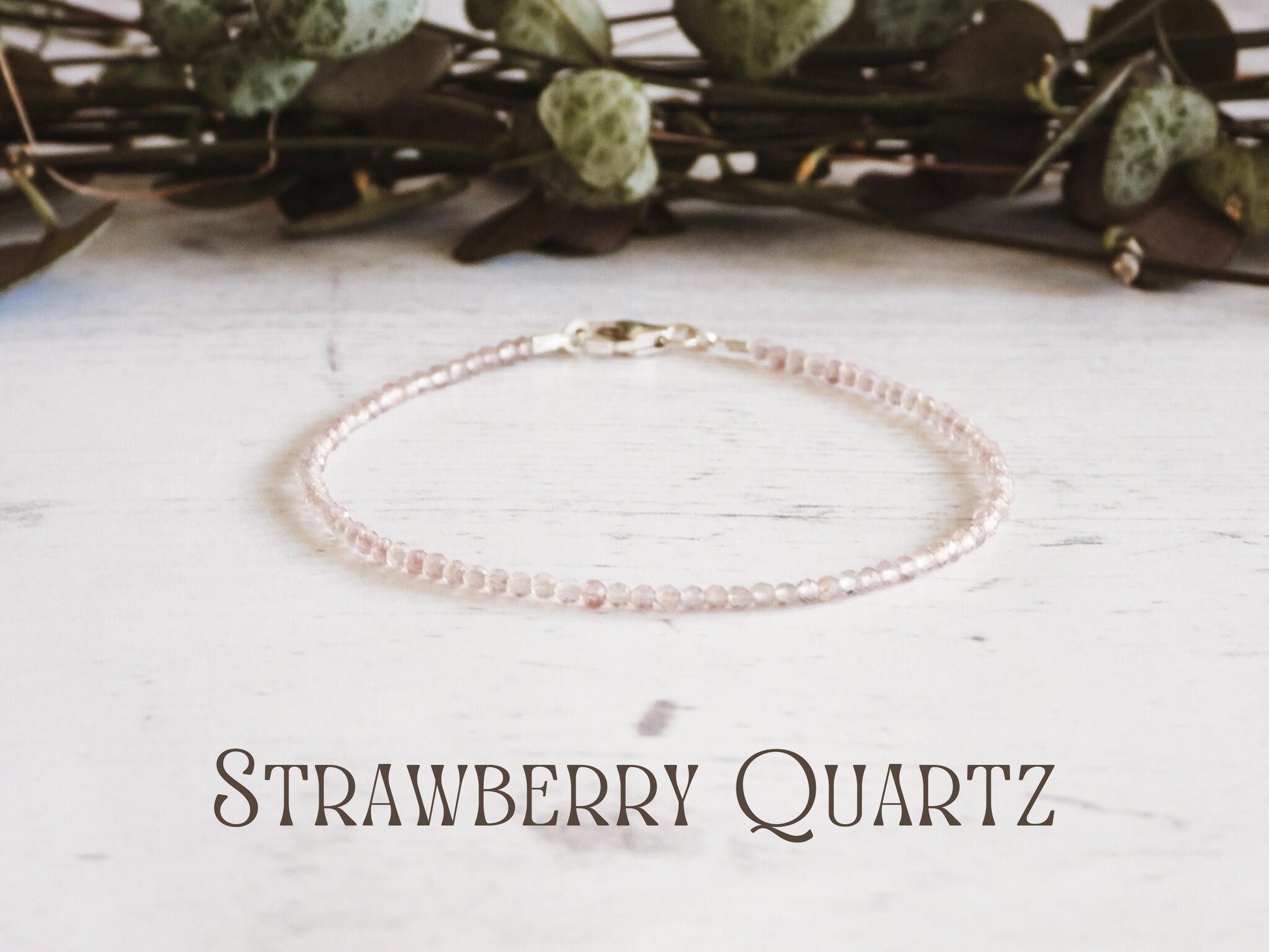 dainty strawberry quartz gemstone 2mm beaded bracelet