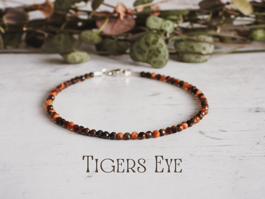 dainty tigers eye gemstone stacking bracelet