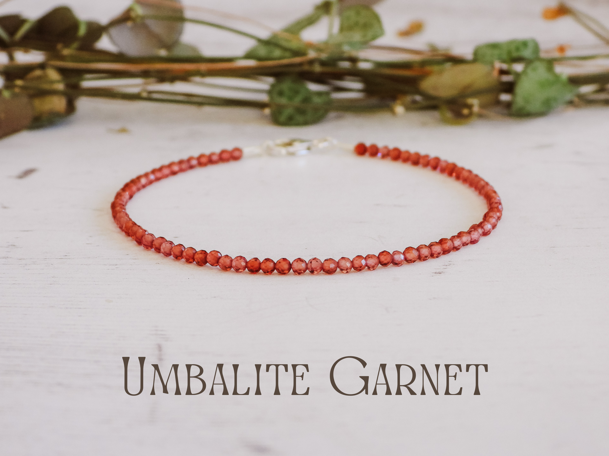 dainty red umbalite garnet gemstone beaded bracelet