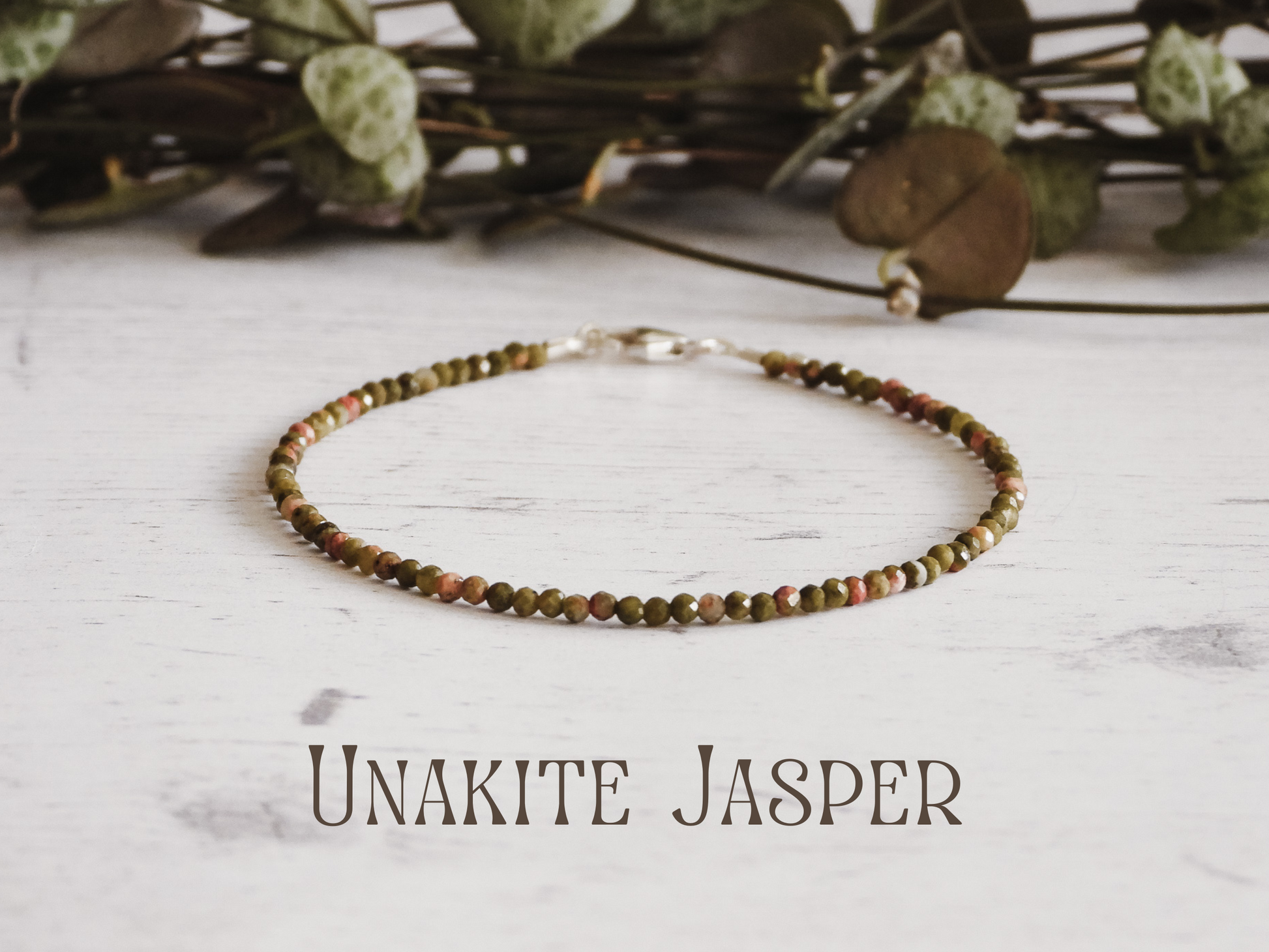 dainty unakite gemstone crystal healing stacking bracelet