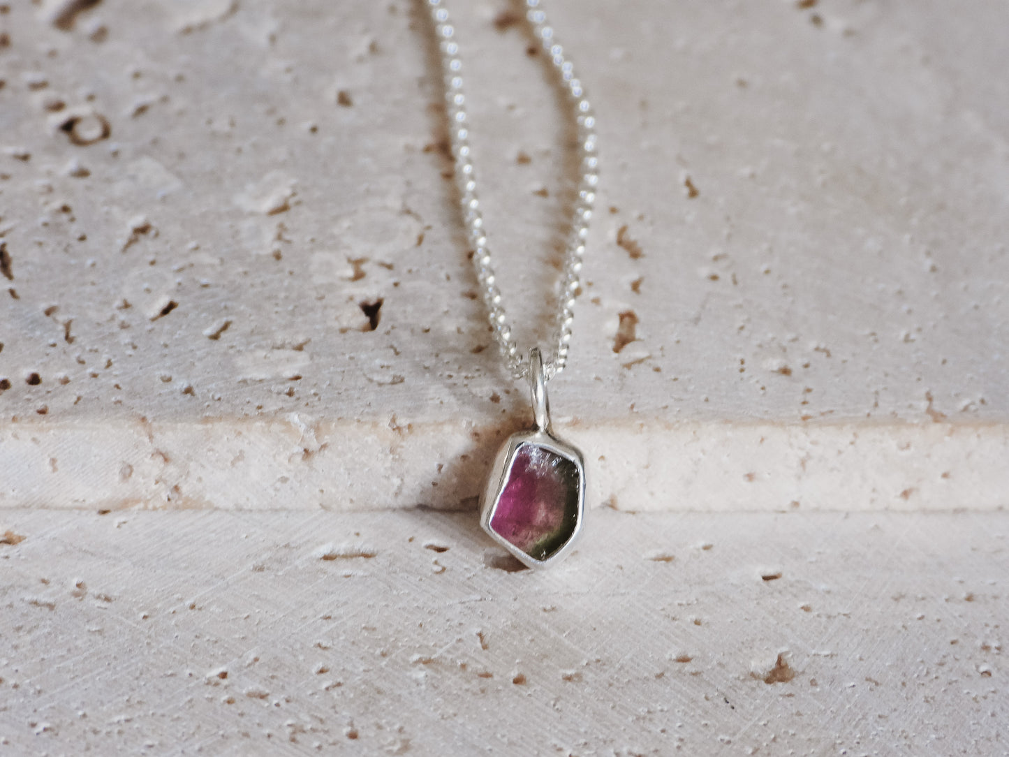 Super Dainty Watermelon Tourmaline Charm Necklace | October Birthstone