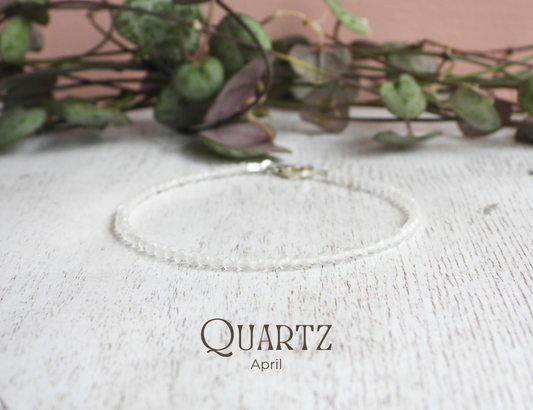 dainty quartz April birthstone handmade beaded bracelet 