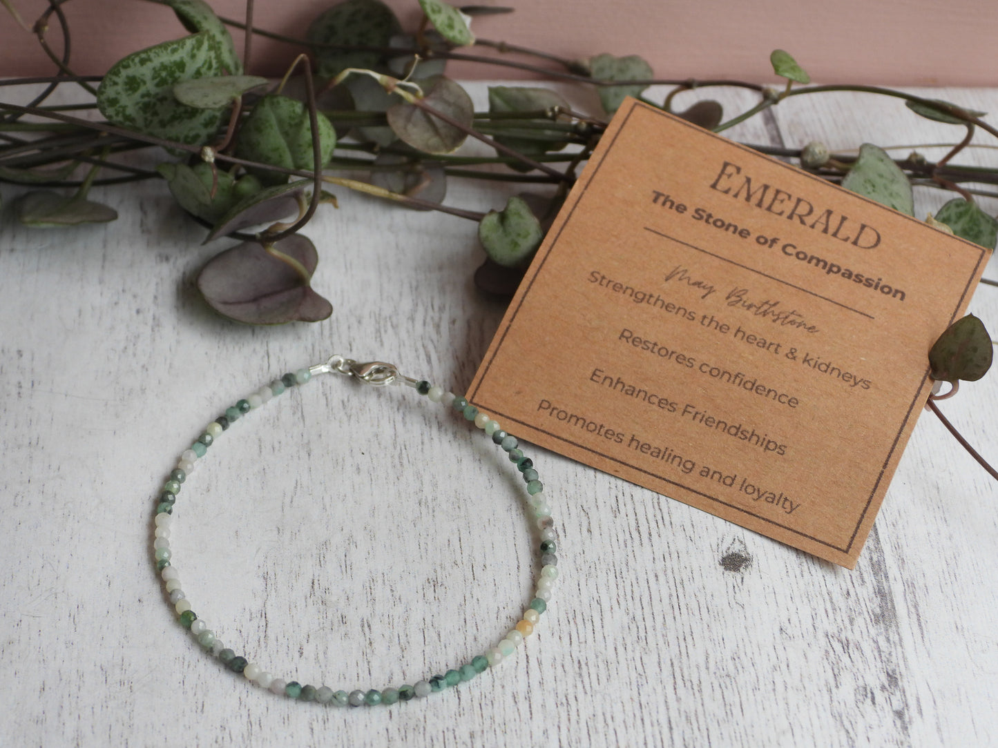 Dainty Emerald "Compassion" Gemstone Bracelet | May Birthstone | Faceted Beads