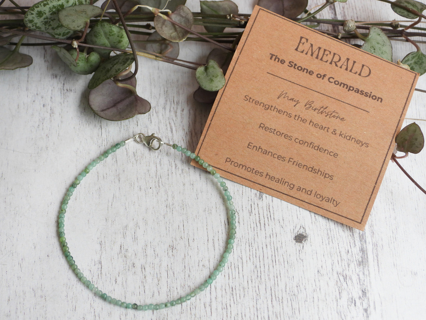 Dainty Emerald "Compassion" Gemstone Bracelet | May Birthstone | Round Beads