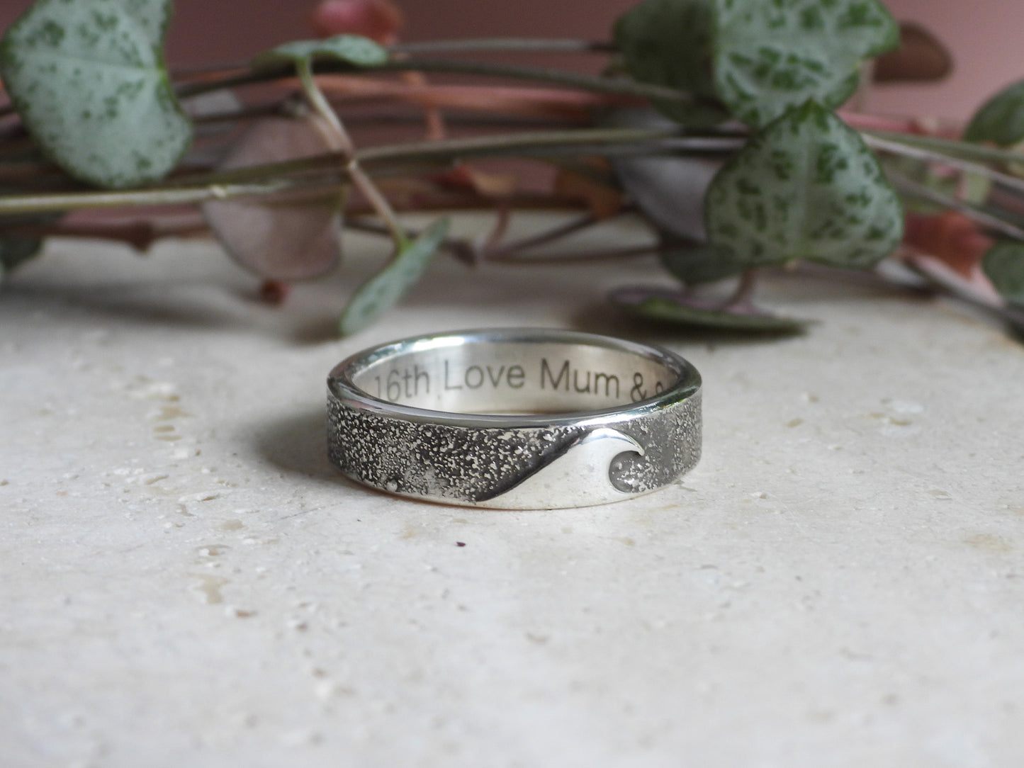 Rustic Wave Ring | Recycled Sterling Silver | Personalised Engraving Option