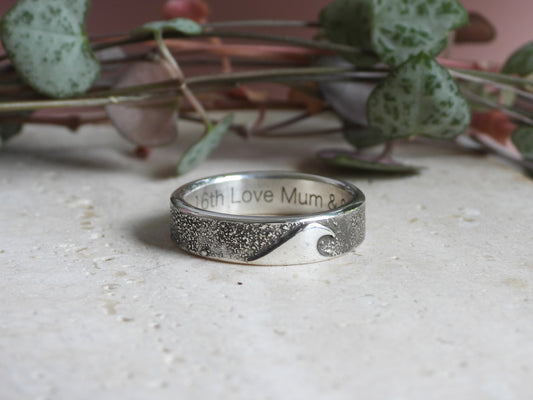 Rustic Wave Ring | Recycled Sterling Silver | Personalised Engraving Option