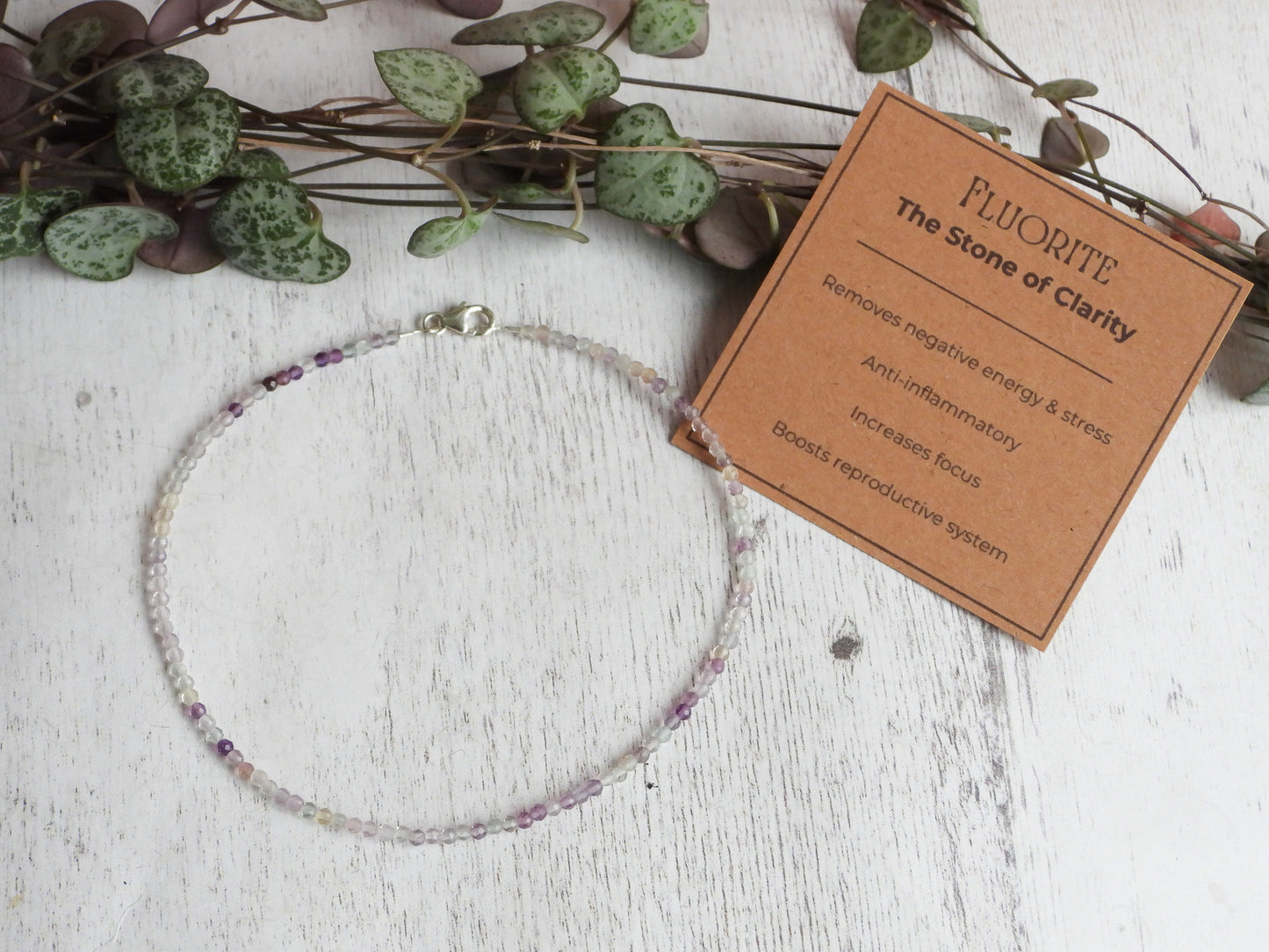 Dainty Fluorite "Clarity" Gemstone Anklet | Faceted Beads