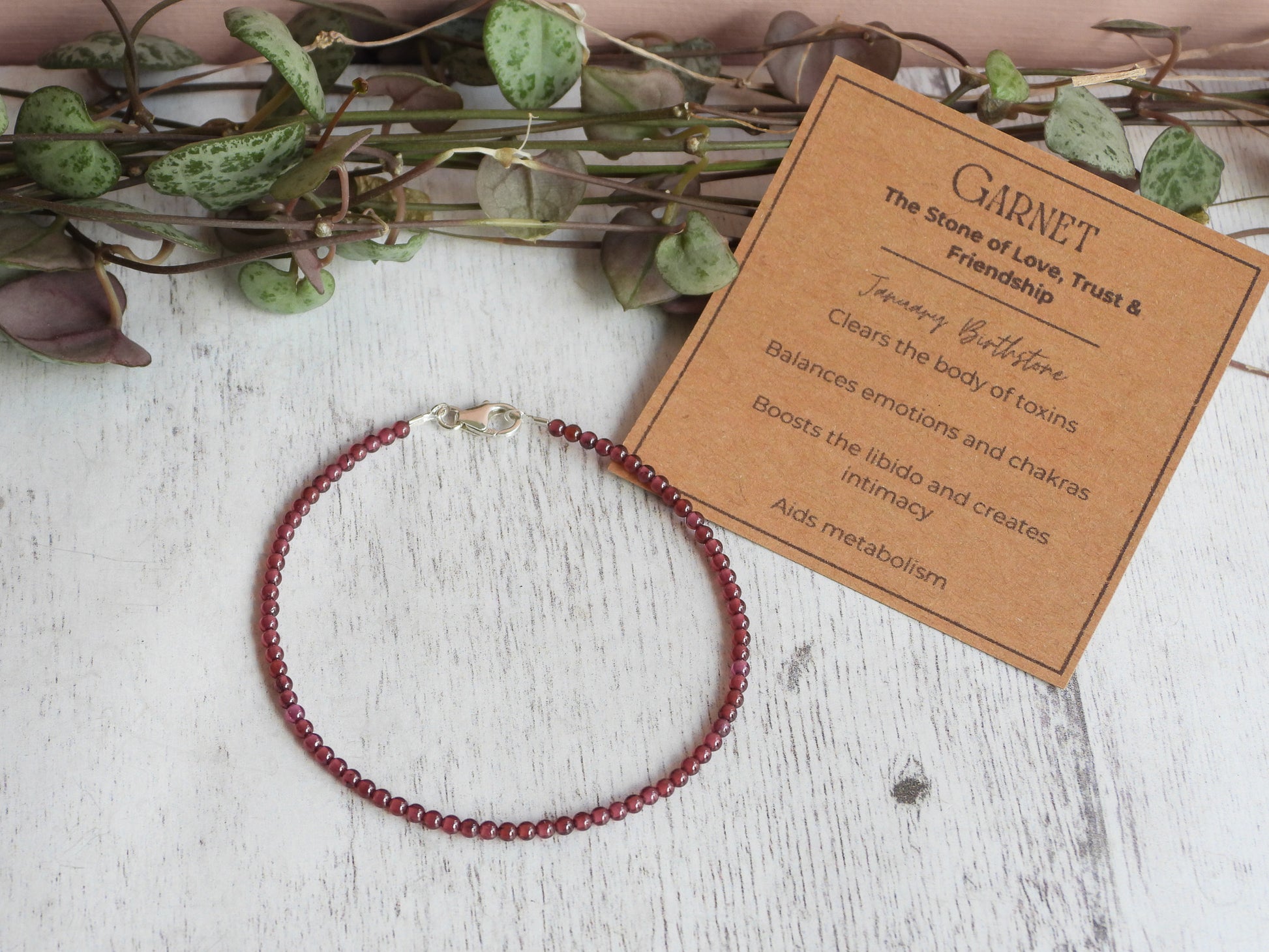 handmade minimalist garnet crystal healing beaded bracelet