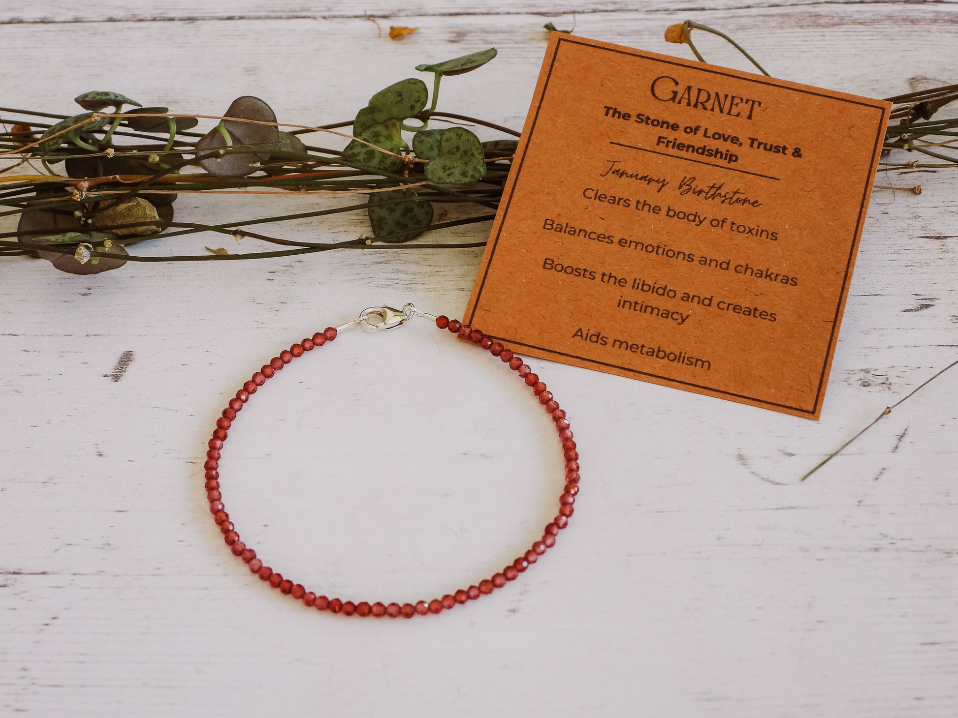 garnet crystal healing birthstone beaded bracelet