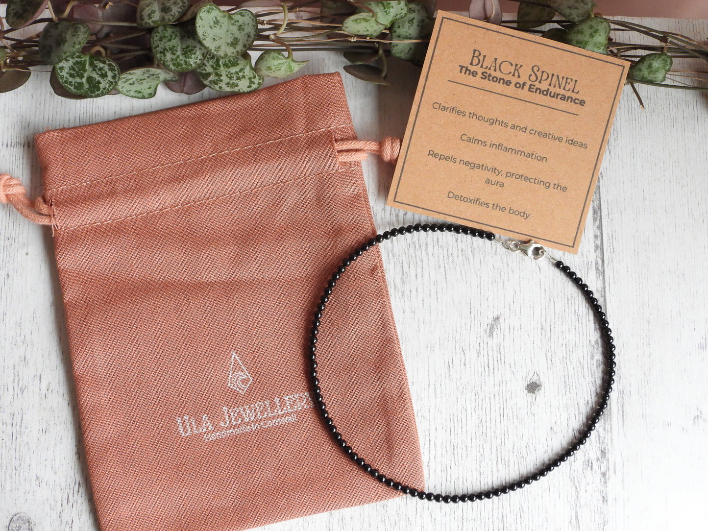 Dainty Black Spinel "Endurance" Gemstone Anklet | Round Beads