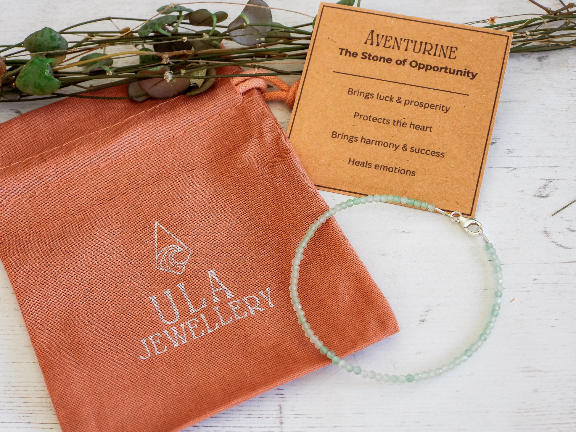 Ula Jewellery Cornwall gift idea, custom green aventurine gemstone bracelet