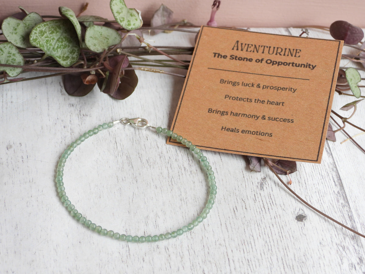 Dainty Aventurine Gemstone Bracelet | Sterling Silver | Handmade
