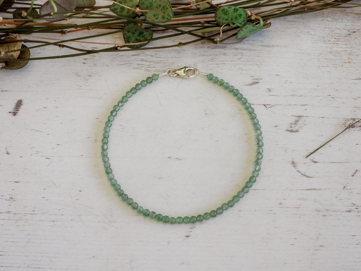 green aventurine gemstone bracelet with sterling silver clasp