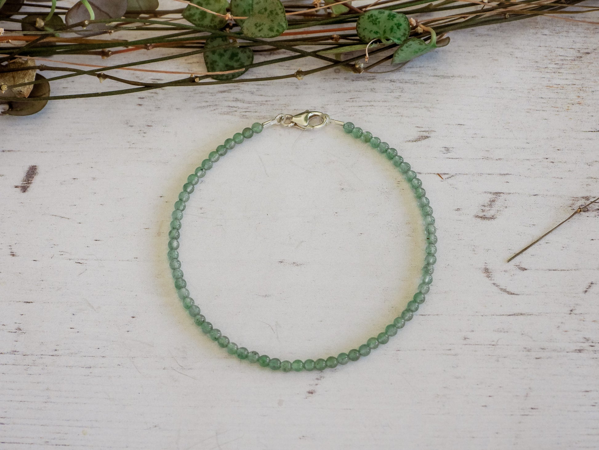 green aventurine gemstone bracelet with sterling silver clasp