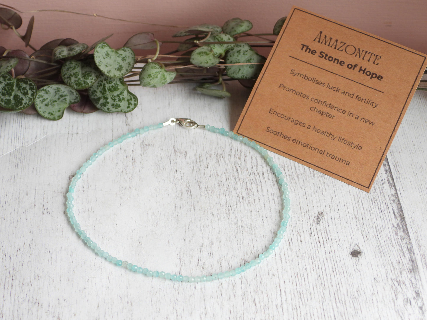 Dainty Amazonite "Hope" Gemstone Beaded Anklet | Faceted Beads