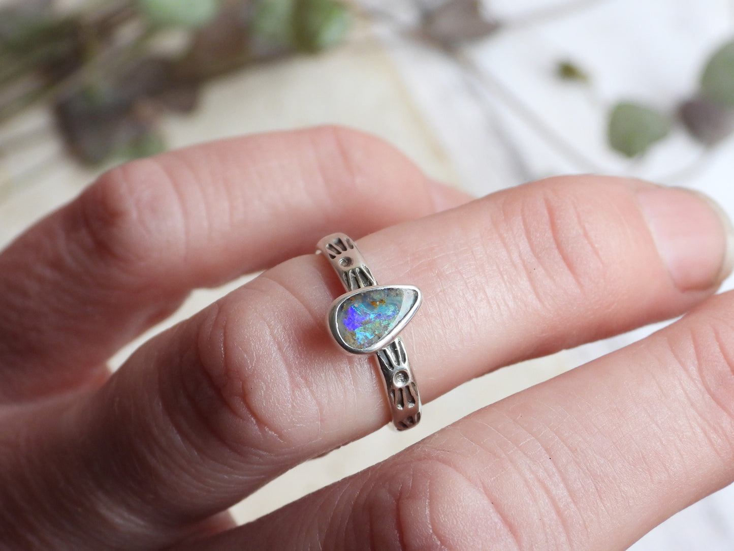 Handmade blue Australian boulder opal made with 925 sterling silver