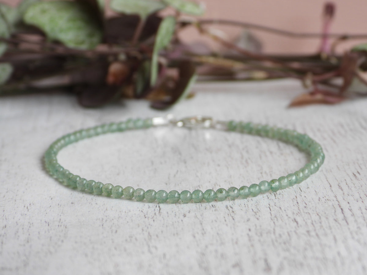 Dainty Aventurine Gemstone Bracelet | Sterling Silver | Handmade