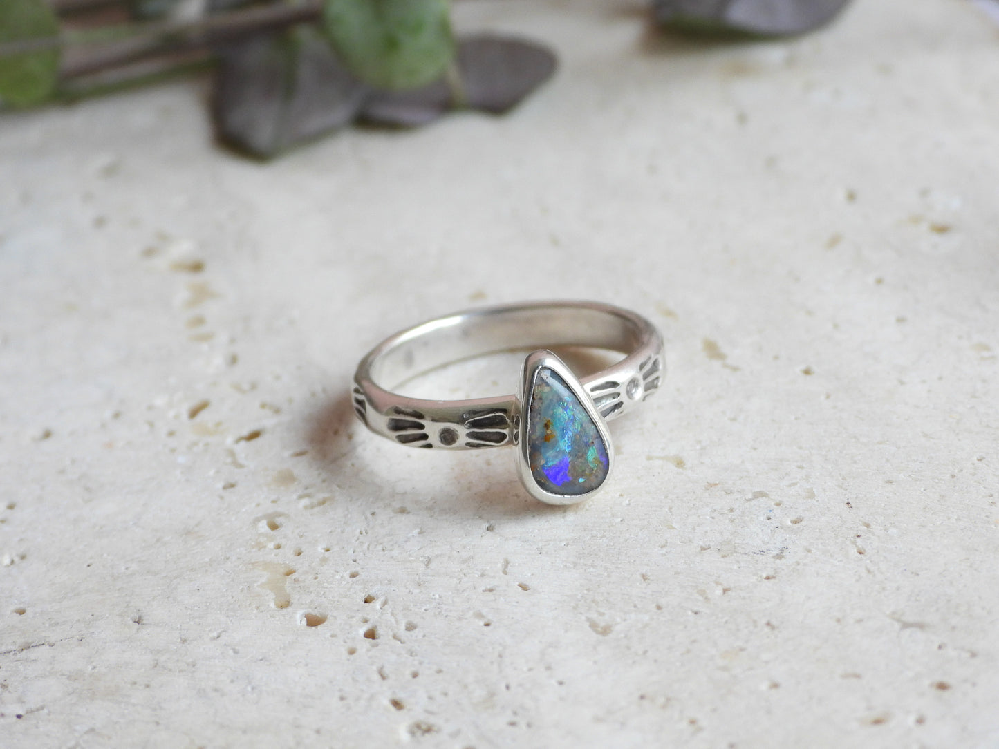 Australian Boulder Opal Ring | Handmade with Recycled Sterling Silver | Size L/M