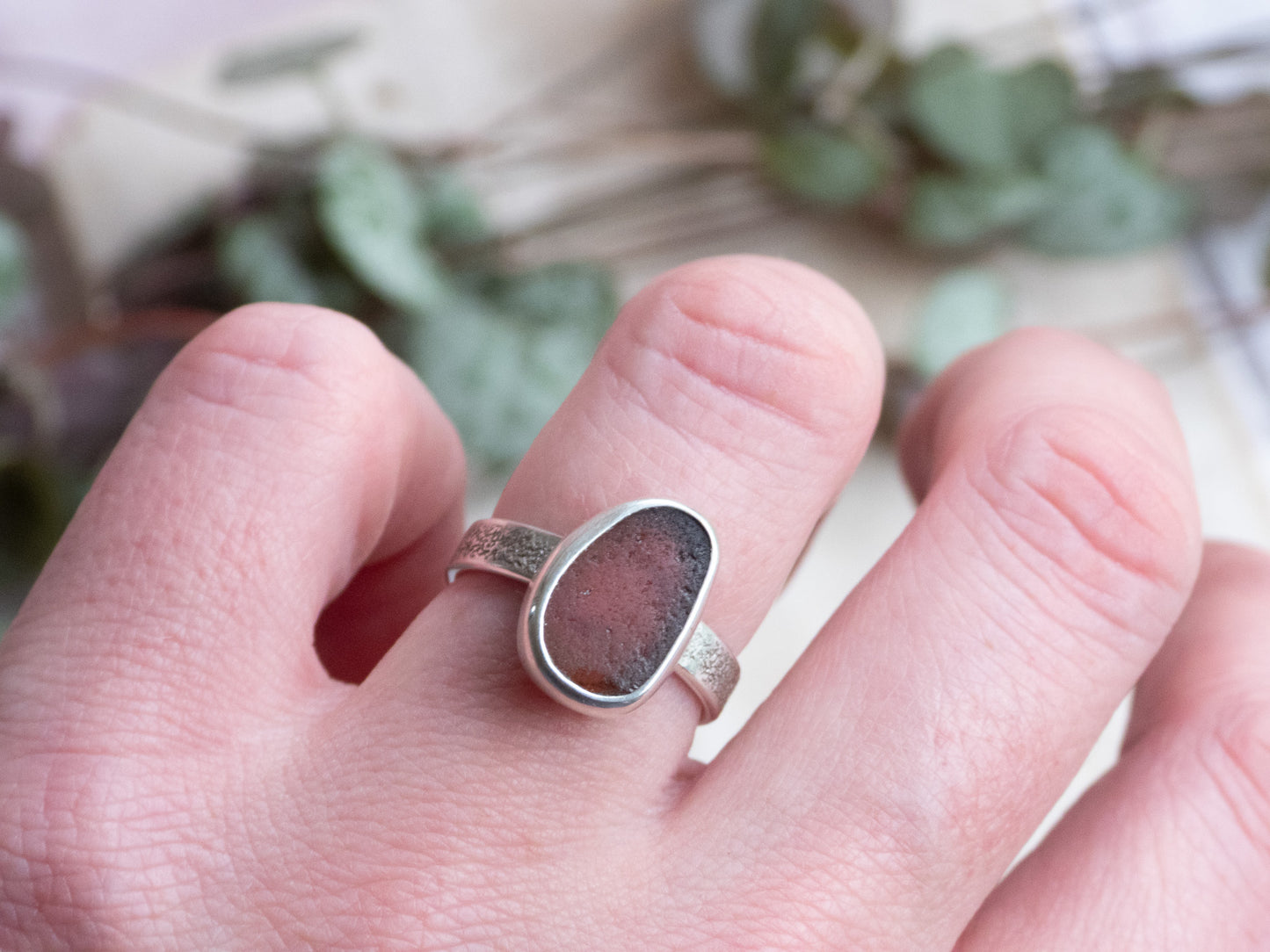 Rare Purple Cornish Seaglass Ring | Isles of Scilly | Size O | Recycled Silver 925