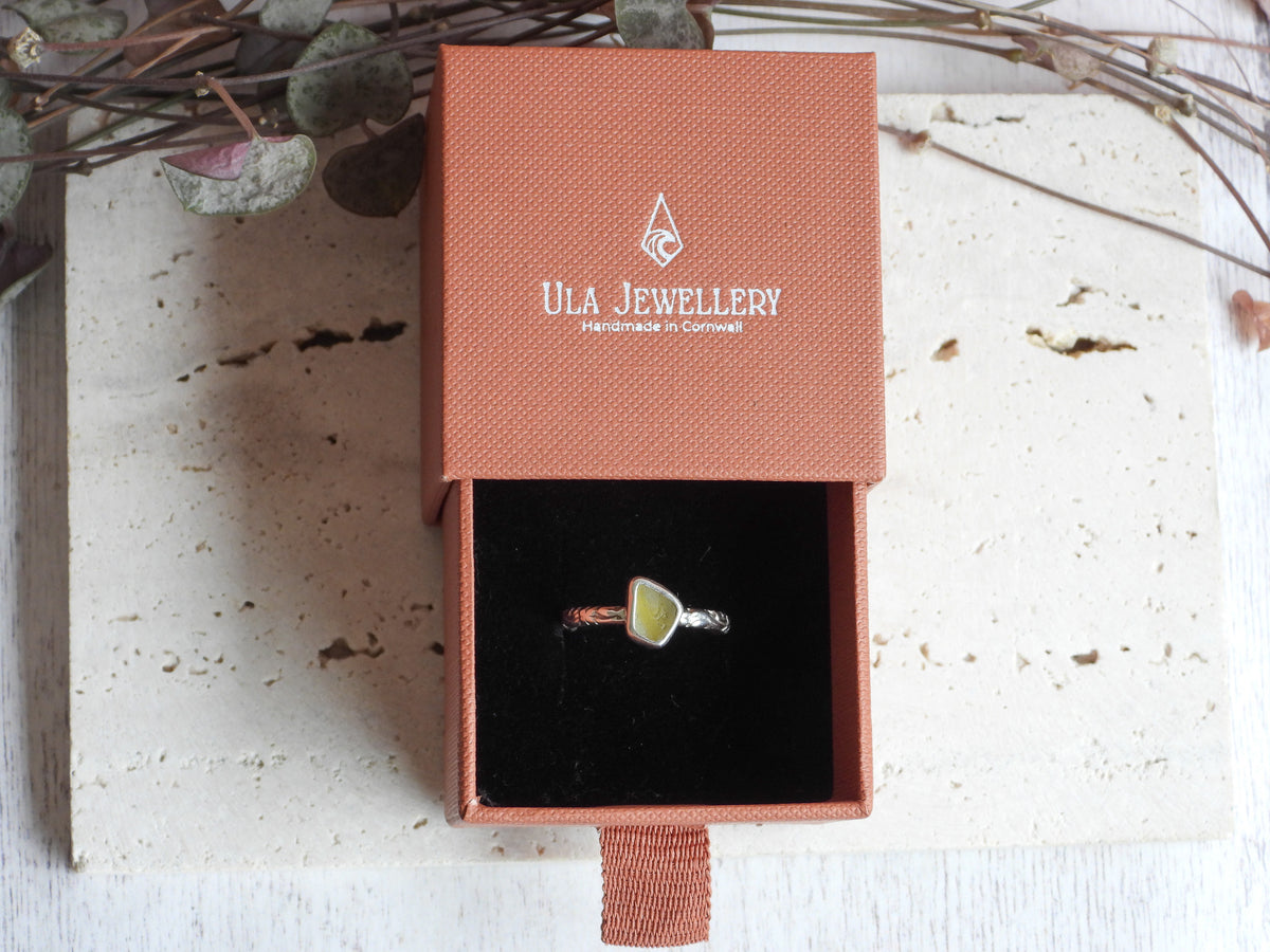 handmade Cornish seaglass stacking ring by Ula Jewellery Cornwall