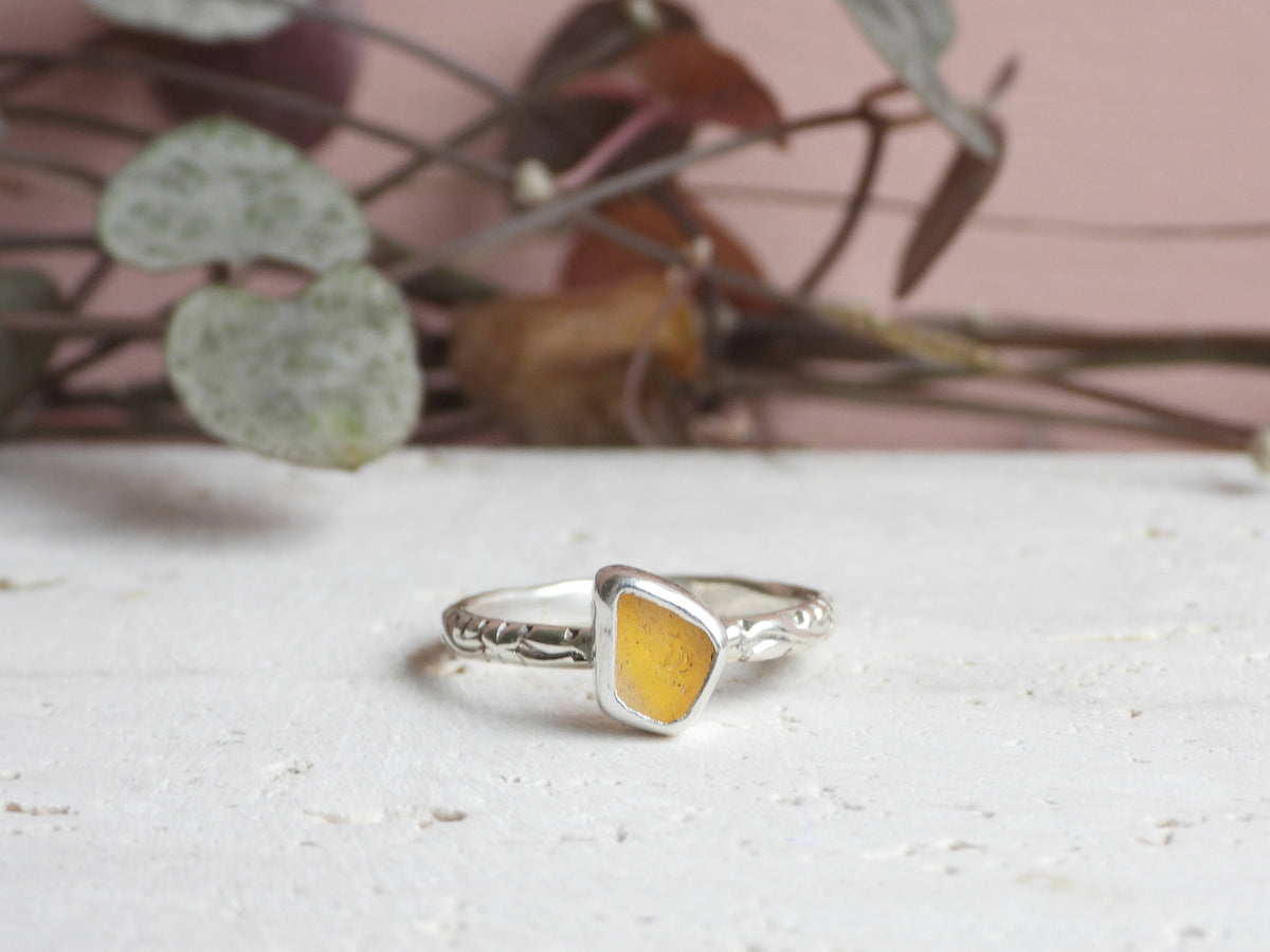 handmade Cornish seaglass stacking ring, recycled silver 925