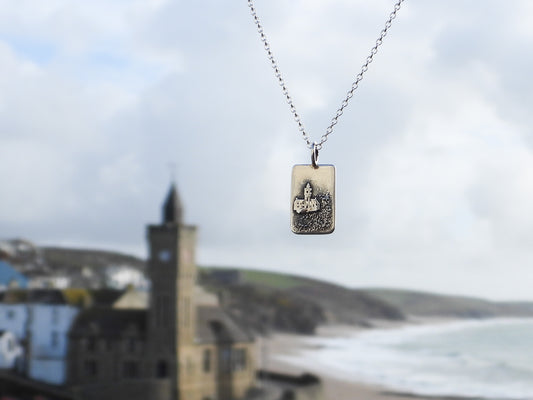 Stormy Porthleven Clock Tower Handmade & Personalised Pendant