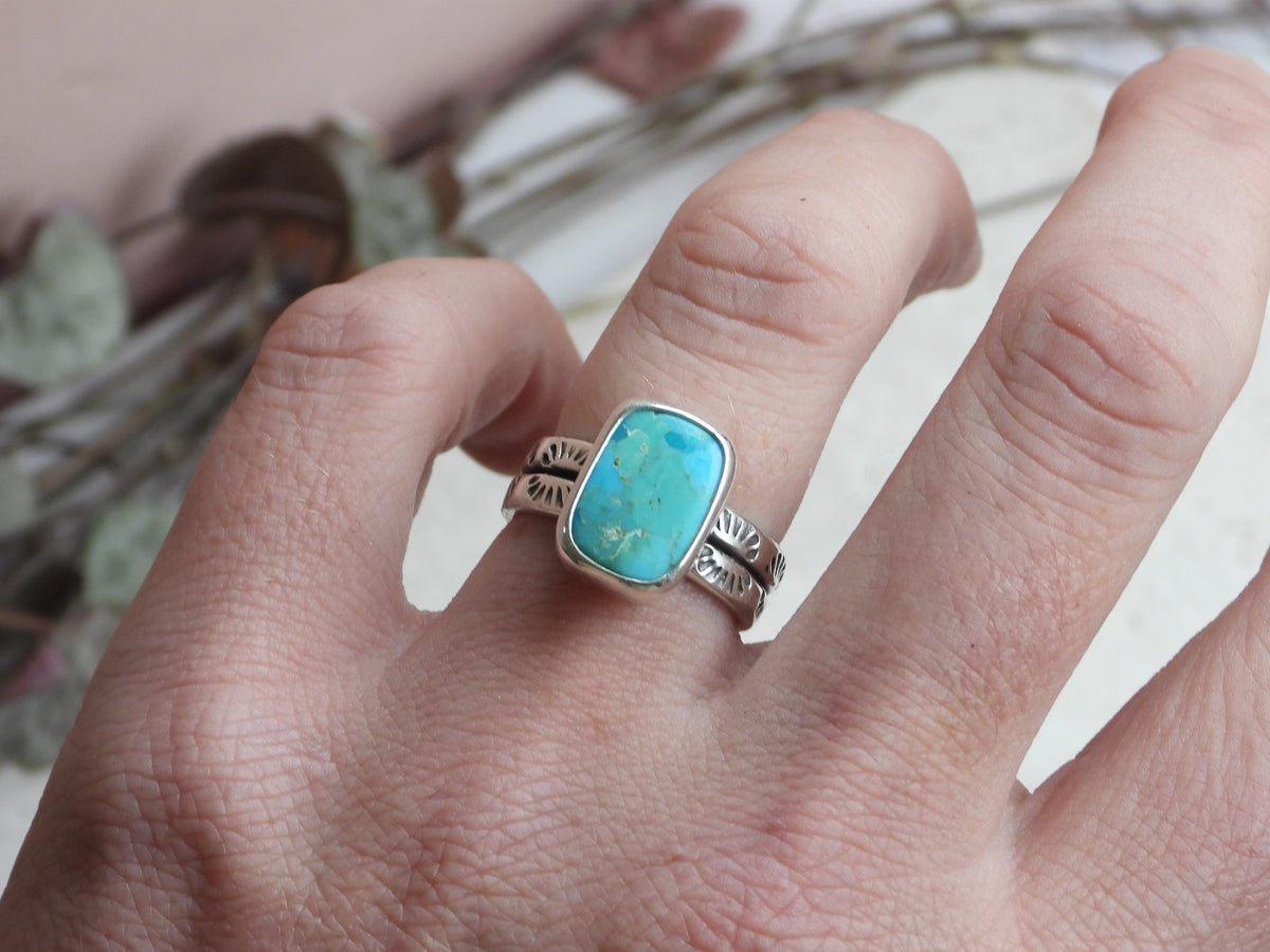 Bohemian Style Turquoise Ring | Size O | Handmade in Cornwall