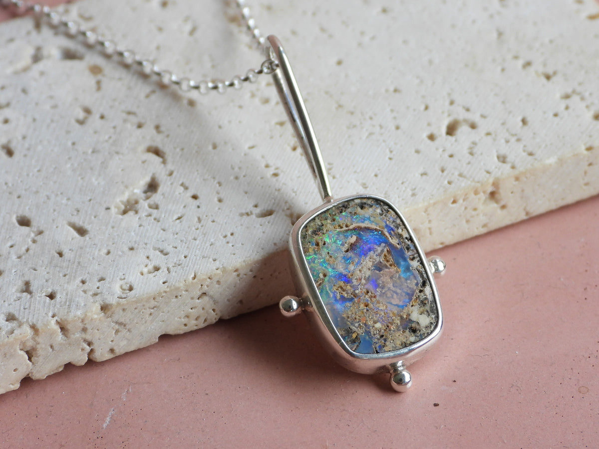 handmade Australian boulder opal bohemian style necklace