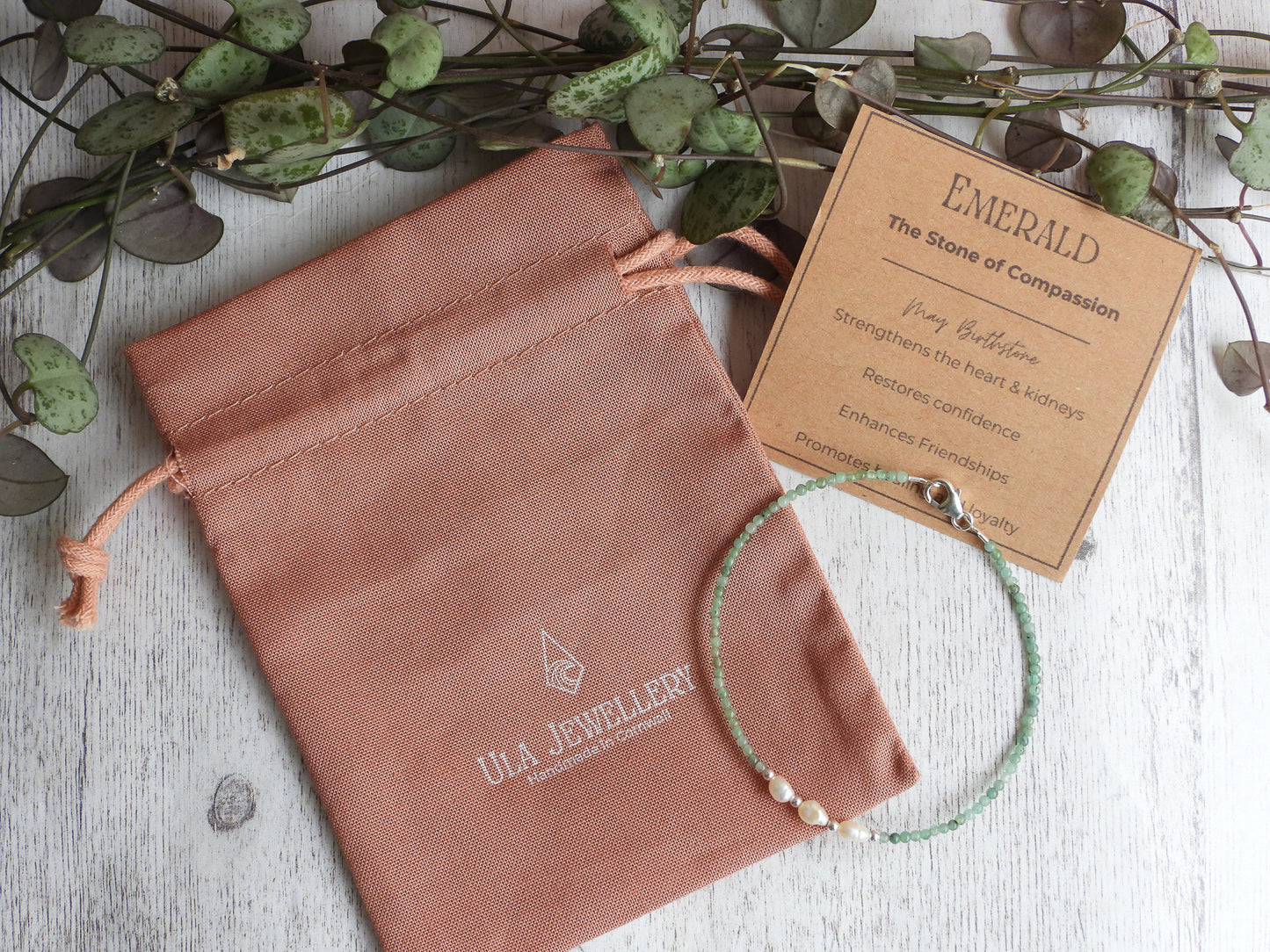 handmade birthstone and pearl beaded bracelets by Ula Jewellery Cornwall