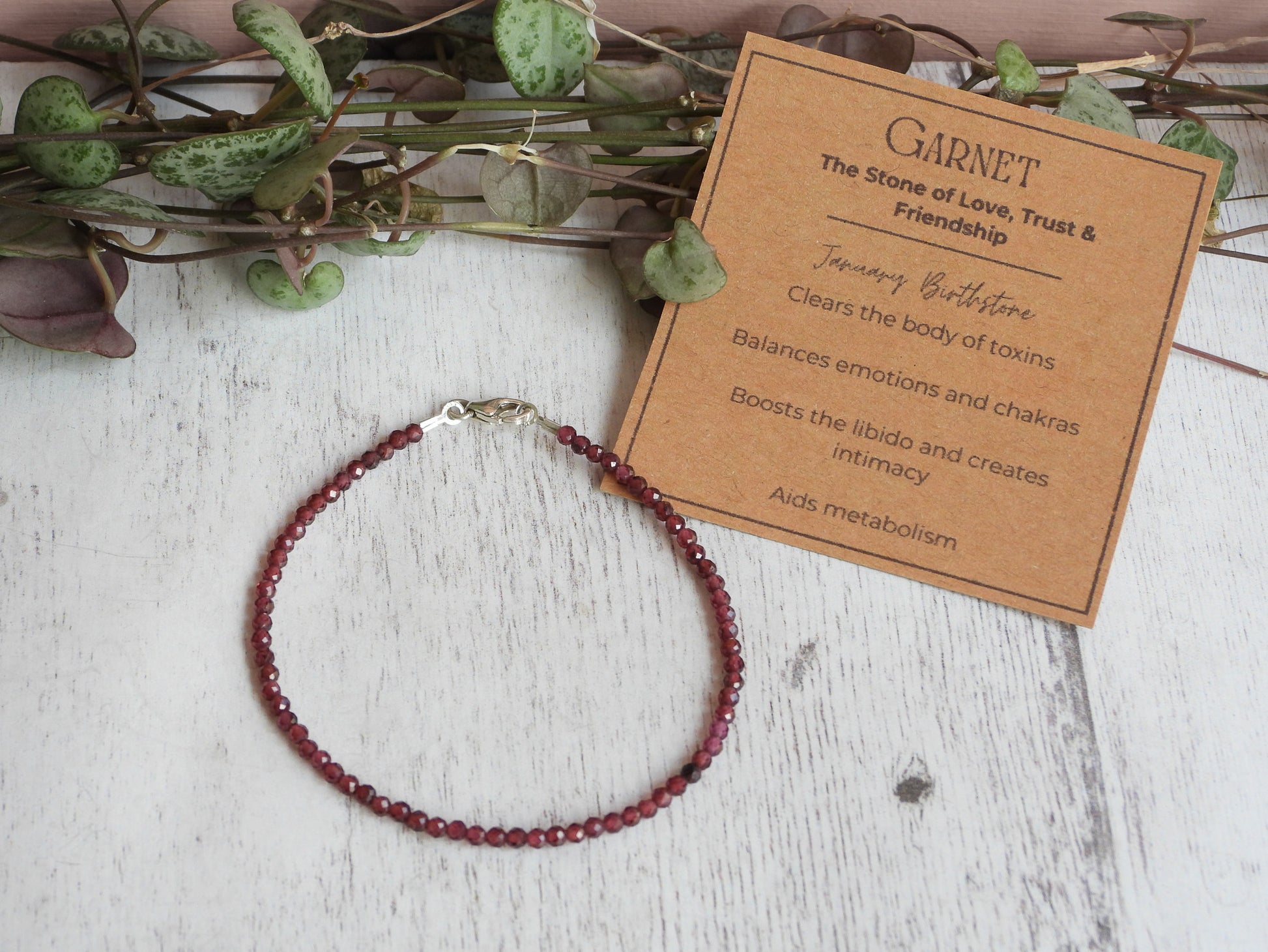 garnet gemstone bracelet handmade with crystal healing properties