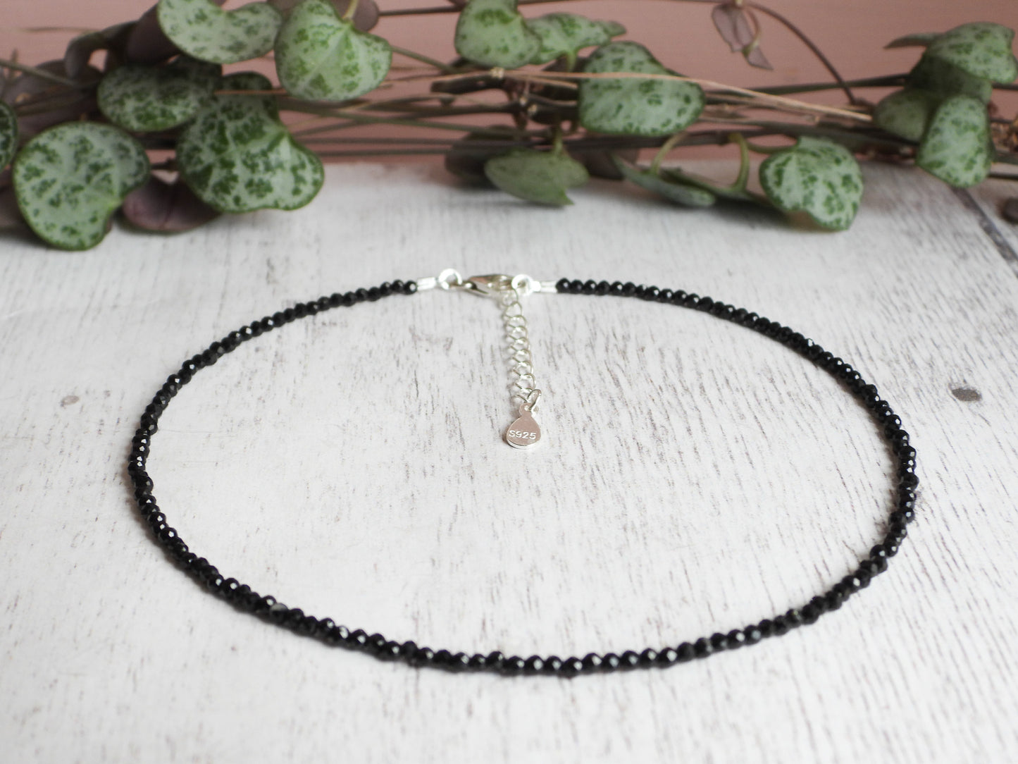 Dainty Black Tourmaline "Protection" Gemstone Anklet | October Birthstone | Faceted Beads