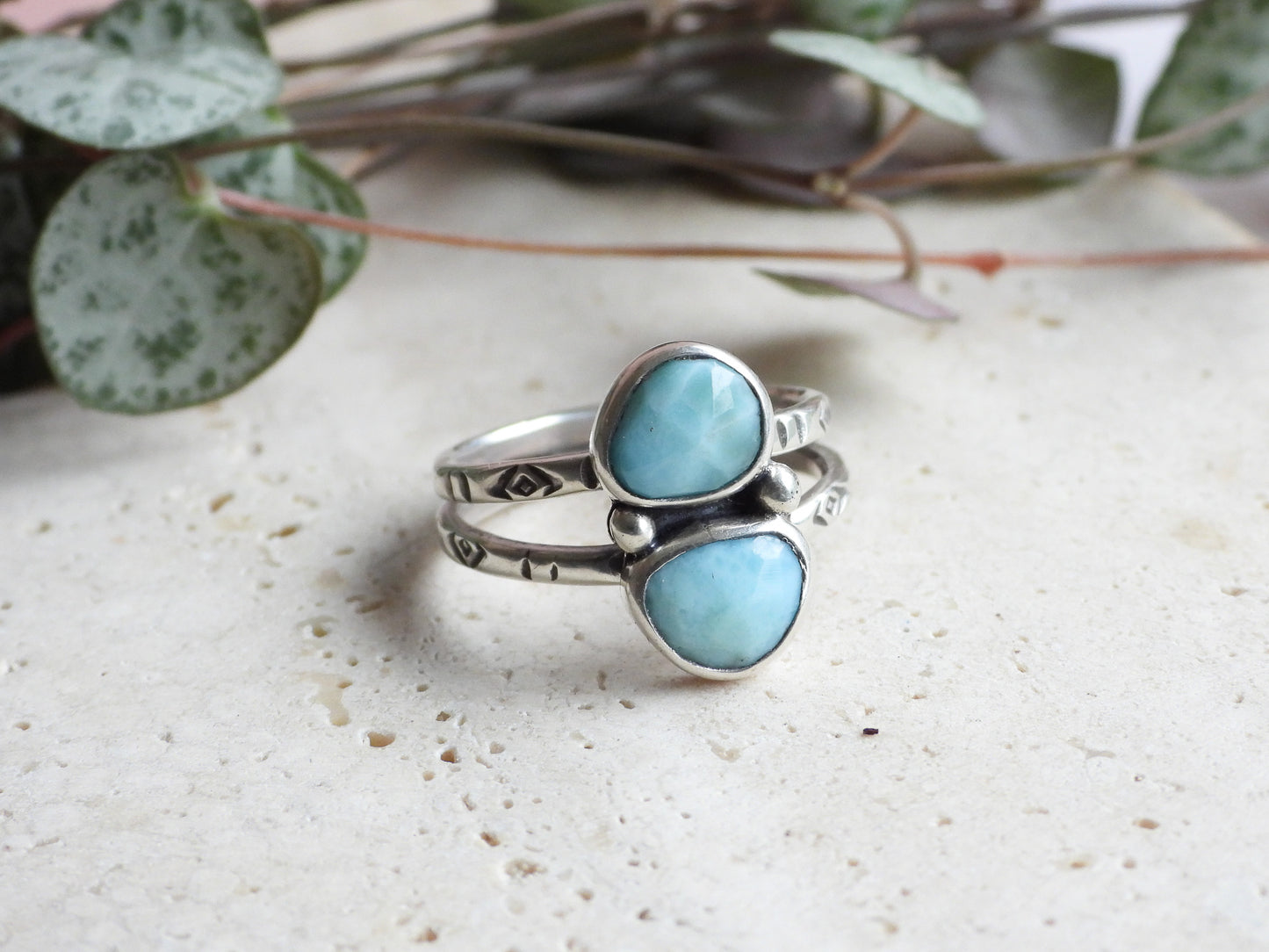 Boho Style Larimar Split Ring | Recycled Silver 925